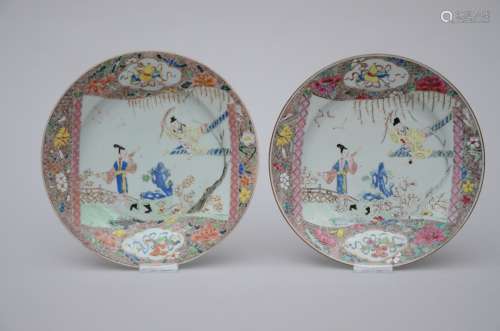 Pair of dishes in Chinese famille rose porcelain 'Romance of the Western chamber'