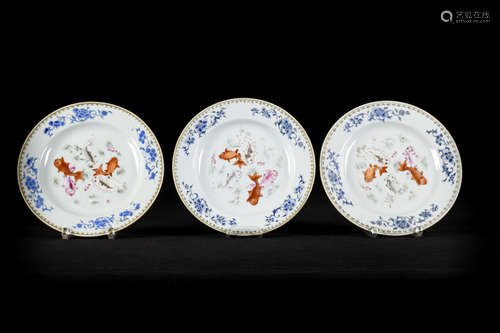 Three famille rose plates 'fishes'