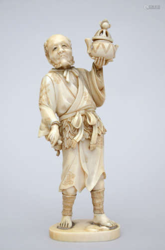 Japanese ivory sculpture 'man with incense burner'