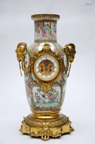 Canton vase with bronze clock