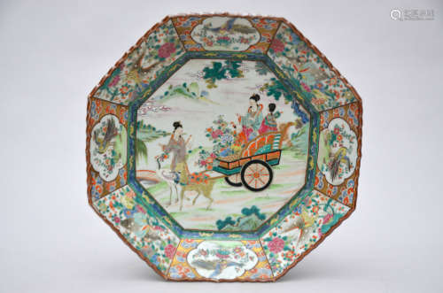 Japanese octagonal plate 'ladies in a cart'