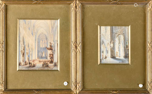 Genisson: two watercolours 'church interiors'