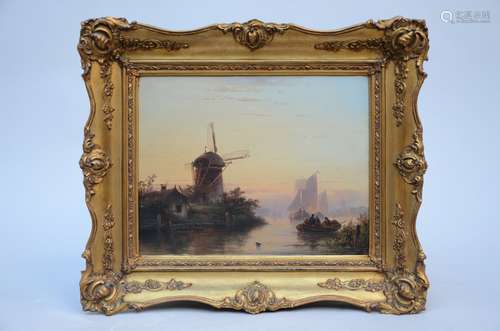 Painting (o/p) 'river and windmill'