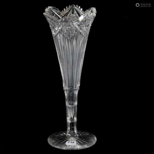 Trumpet Vase American Brilliant Cut Glass 11.75