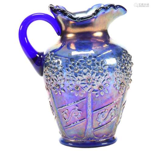 Water Pitcher Blue Carnival Glass 9.5