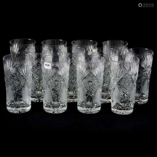 (12) Contemporary Cut Glass Highball Glasses 6.25