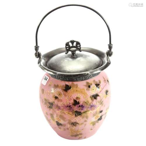 Cracker Jar Pink Satin Art Glass