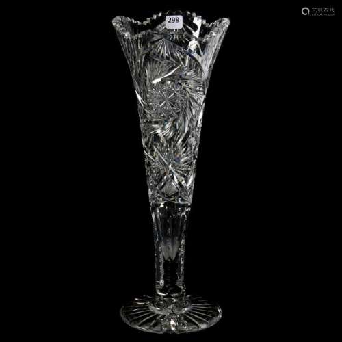 Trumpet Vase American Brilliant Cut Glass 16