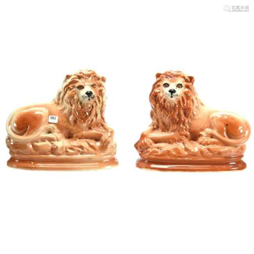 Pair Staffordshire Lion Figures 9.5