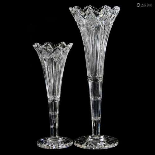 (2) Trumpet Vases American Brilliant Cut Glass