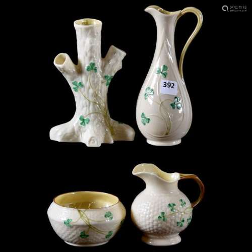 (4) Irish Belleek Items with Shamrocks