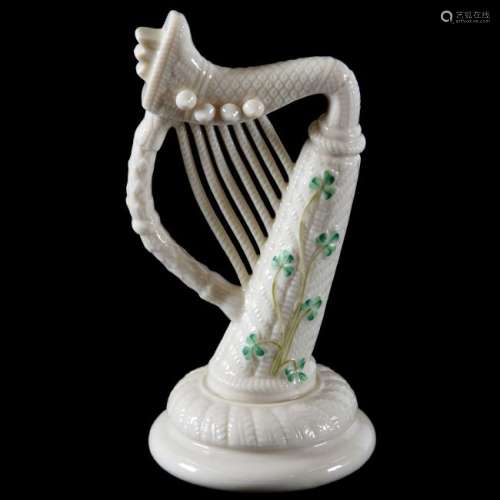 Figural Harp Marked Irish Belleek 8.5