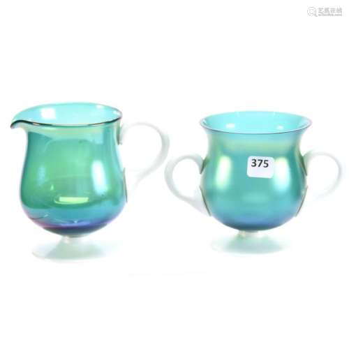 Creamer and Sugar Set Art Glass 4.75