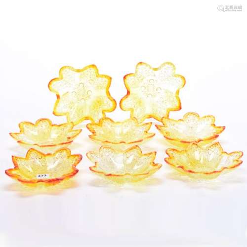 (8) Leaf Shaped Pattern Glass Dishes 5.5