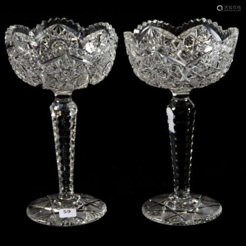 Pair Compotes American Brilliant Cut Glass