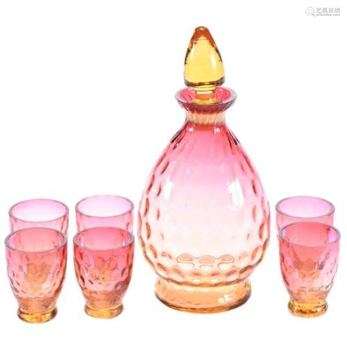 Decanter Set Amberina Art Glass