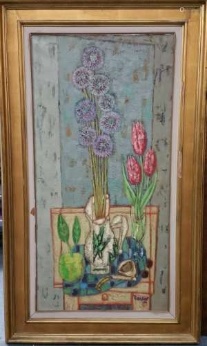 Zendel French Post Cubist Floral Still Life Painting