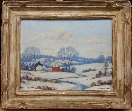 Antique Francis Dixon Winter Landscape Oil Painting