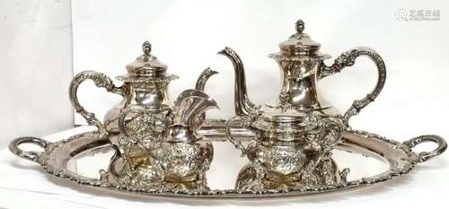 Antique Sterling Silver Repousse Alt Heidelberg Tea Set