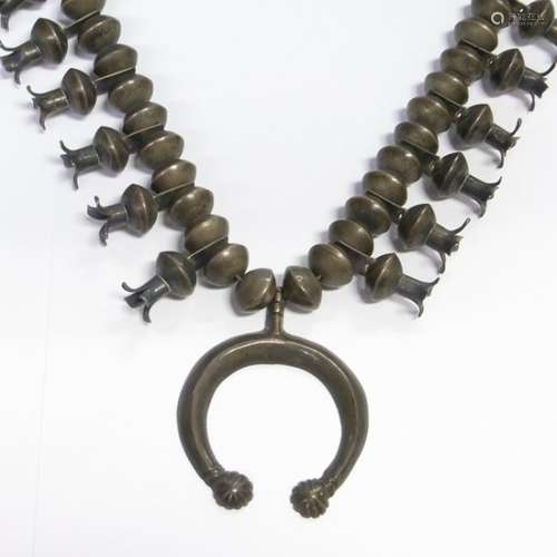 Old Pawn Native Indian Silver Squash Blossom Necklace