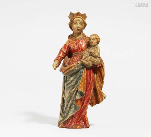 Deutschland - 18. / 19. Jh.Maria mit Christusknaben. Weichholz, farbig gefasst. Höhe: 30cm.