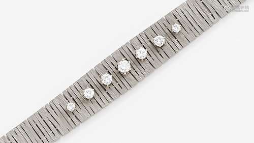 DIAMANT-ARMBAND. Deutschland, um 1960. 585/- Weißgold, gest., Gesamtgewicht: 51,0g. L.ca.18,0cm. 7