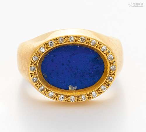 CARTIERLapislazuli-Diamant-Ring. Frankreich, um 1970. 750/- Gelbgold, gest., 20 winzige 8/8-