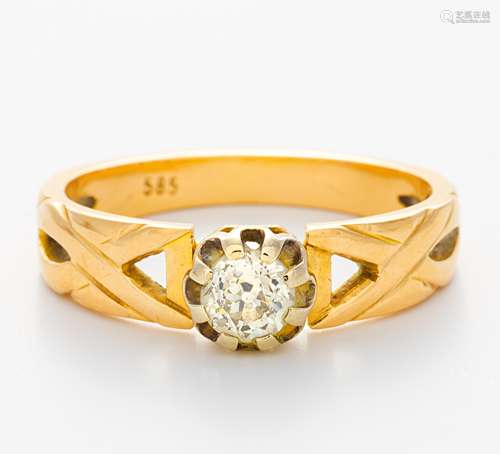 DIAMANT-RING. Deutschland, um 1930. 585/- Rotgold, gest., Gesamtgewicht: 4,0g. EU-RM: 56. 1