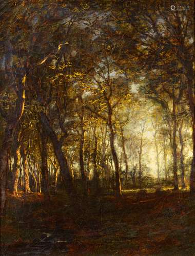 Rodeck, Carl1841 Emden - 1909 HamburgAbendstimmung im Wald. Öl auf Leinwand. 68 x 53cm. Signiert