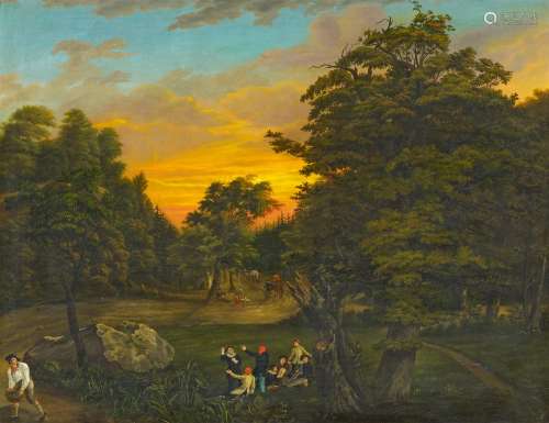 Grimm, Carl Heinrich AdolphHamburg 1799 - 1843Waldlandschaft mit Reisenden und Musikanten. Öl auf