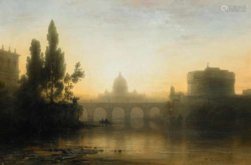 Heilmayer, KarlMünchen 1829 - 1908Rom. Morgendämmerung am Tiber mit Blick auf den Vatikan. Öl auf