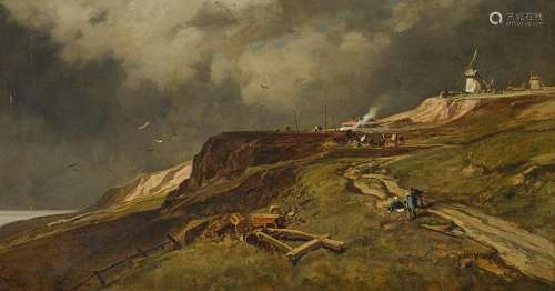 Hoguet, CharlesBerlin 1821 - 1870An der Küste der Normandie. Öl auf Leinwand. Doubliert. 89 x 170cm.