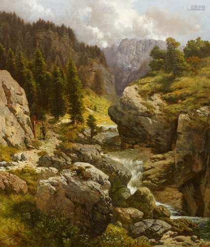 Correggio, LudwigMünchen 1846 - 1930In der Partnachklamm bei Garmisch. Öl auf Leinwand. 70,5 x 61cm.