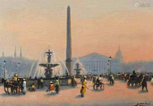 Miró Argenter, JoaquínSitges 1849 - 1914Der belebte Place de la Concorde in Paris. Öl auf