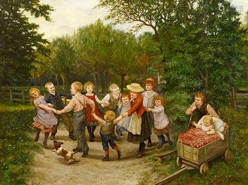 Plinke, August H.1855 FallerslebenSpielende Kinder. Öl auf Leinwand. 75,5 x 101cm. Signiert unten