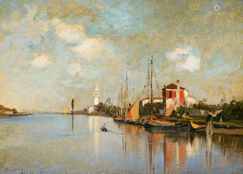 Lutteroth, AscanHamburg 1842 - 1923Insel Mazzorbo. Lagune vor Venedig. Öl auf Leinwand. Auf Karton