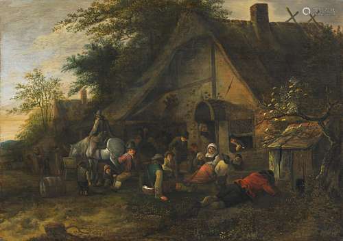 Ostade, Isaac vanHaarlem 1621 - 1649 - NachfolgeDorfleben vor dem Wirtshaus. Öl auf Holz.