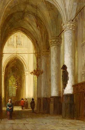 Tetar van Elven, Jan BaptistAmsterdam 1805 - 1879Im Seitenschiff einer holländischen Kirche. Öl