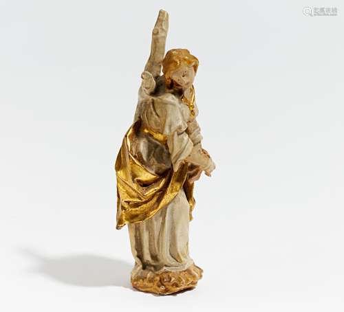CHRISTUS AN DER GEIßELSÄULE. Holz, geschnitzt, farbig und gold gefasst. H.15cm. Zustand B.