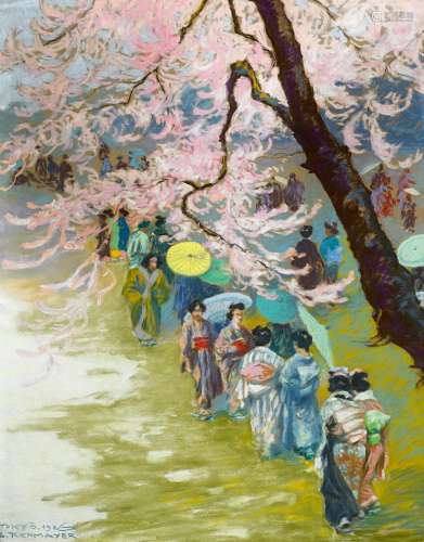Kienmayer, Franz1868 Wien - 1963 Baden-BadenKirschblütenfest in Japan. Pastellkreide auf Papier.