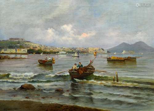 Prosdocimi, Alberto1852 VenedigFischer an der Küste vor Neapel. Öl auf Leinwand. Doubliert. 52 x
