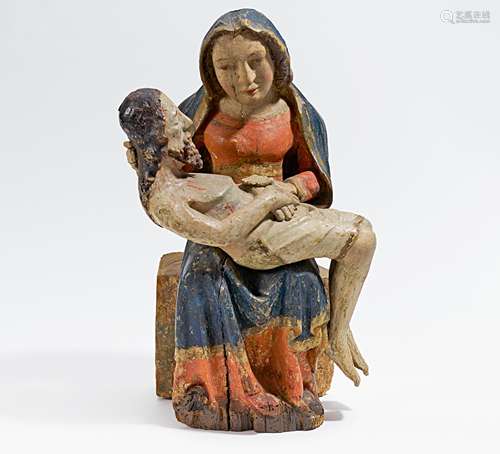 PIETA. Schwaben. Holz, geschnitzt und farbig gefasst. H.55cm. Zustand C. Sonderregelungen Art &