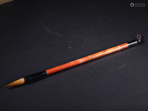 A SOAPSTONE CARVED POETRY PATTERN WRITING BRUSH