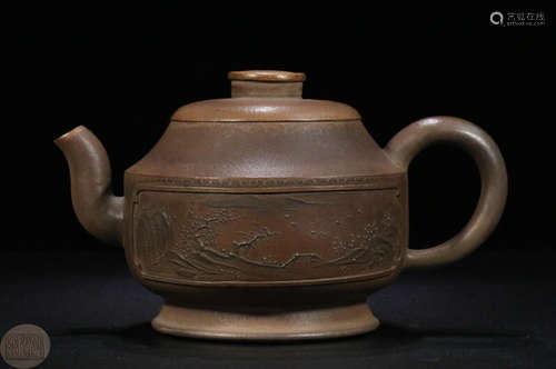 A GILD ZISHA MUT PAINTED TEA POT