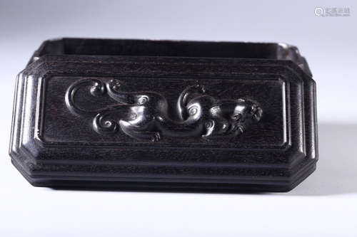 A ZITAN WOOD CARVED DRAGON PATTERN BOX