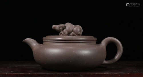 A ZISHA TEA POT WITH COW SHAPED COVER