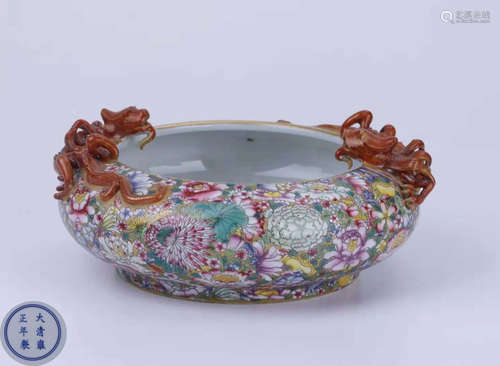 A CLOISONNE GLAZE GILDED PEN WASHER