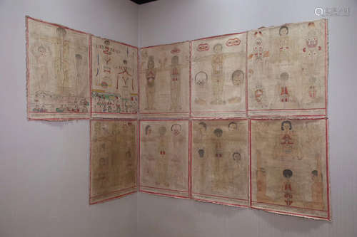 SET NINE PIECES TIBETAN MEDICINE THANGKA