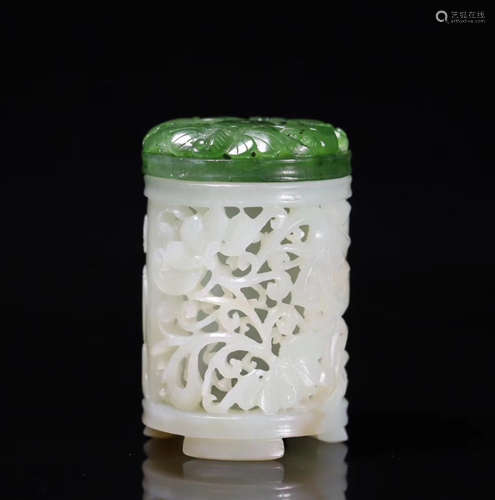 A OLD HETIAN JADE CARVED CYLINDER CENSER