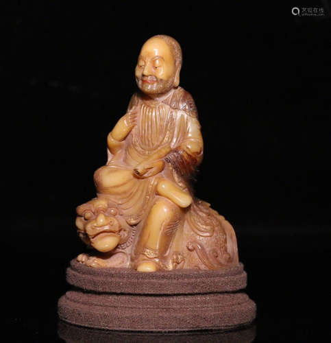 A SOAPSTONE CARVED LUOHAN BUDDHA